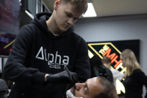 student practicing a wet shave